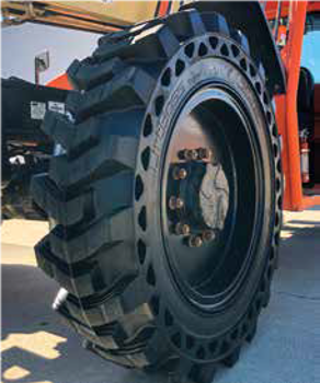 13.00-28 Solid Rubber Telehandler Tires in 10 bolt Rims - Severe Duty